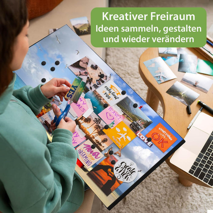 banjado Magnettafel schwarz 78 x 37cm / Magnetwand Metall/Magnetpinnwand als Memoboard/Pinnwand Magn