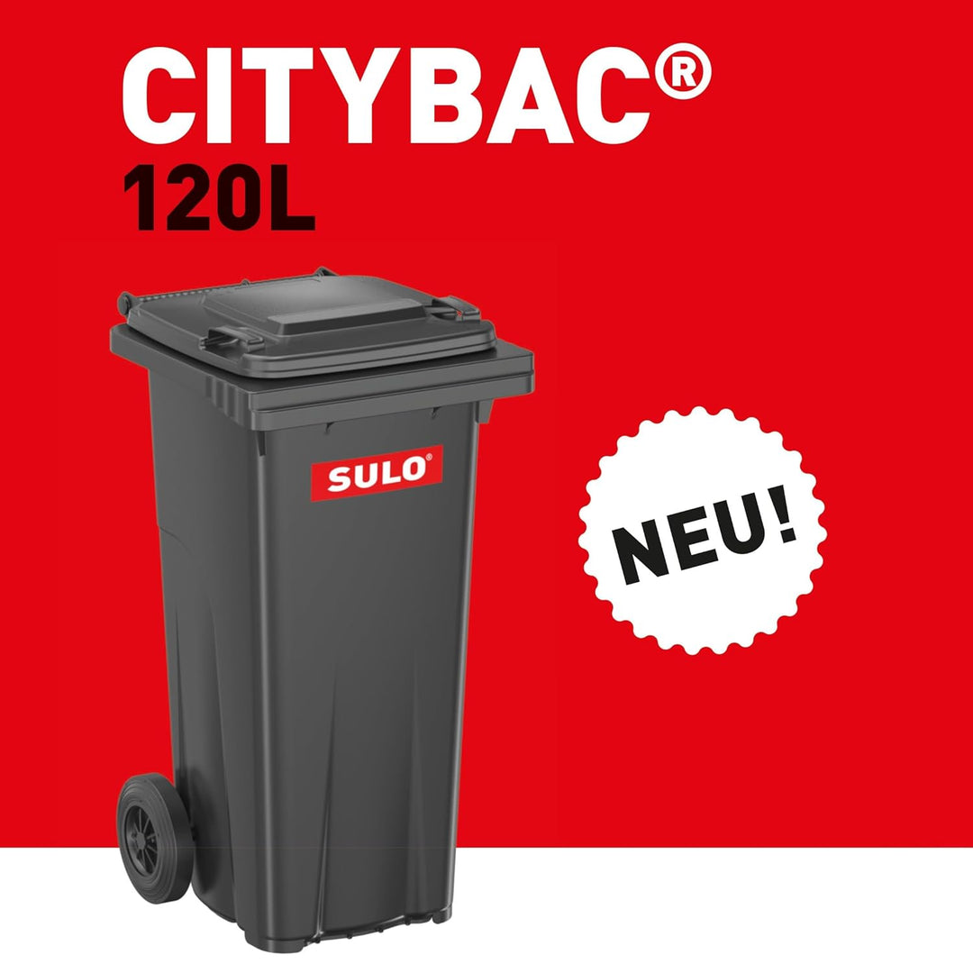Sulo 120 Liter Müllbehälter Mülltonne Abfalltonne + Schloss + Haltering | Grau |Für alle DIN-Kammsch