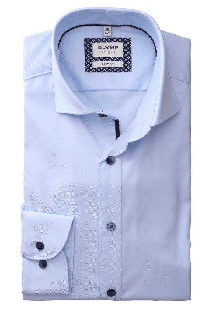OLYMP Level Five Body fit Hemd Langarm Stretch Twill hellblau 45 Hellblau, 45 Hellblau