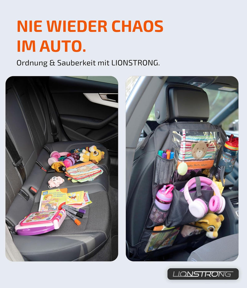 LIONSTRONG® Auto Organizer Kinder Rücksitz schwarz [WASSERDICHT] - Rückenlehnenschutz Auto Kinder un