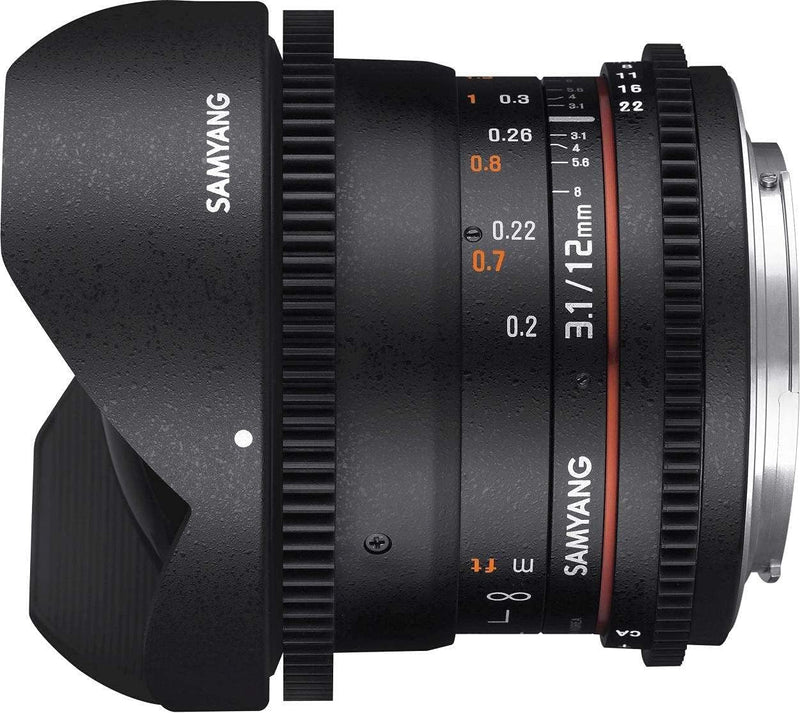 SAMYANG 7510 13012T3.1C 12 mm T3.1 VDSLR ED AS NCS Objektiv für Anschluss Fish-Eye Canon schwarz für