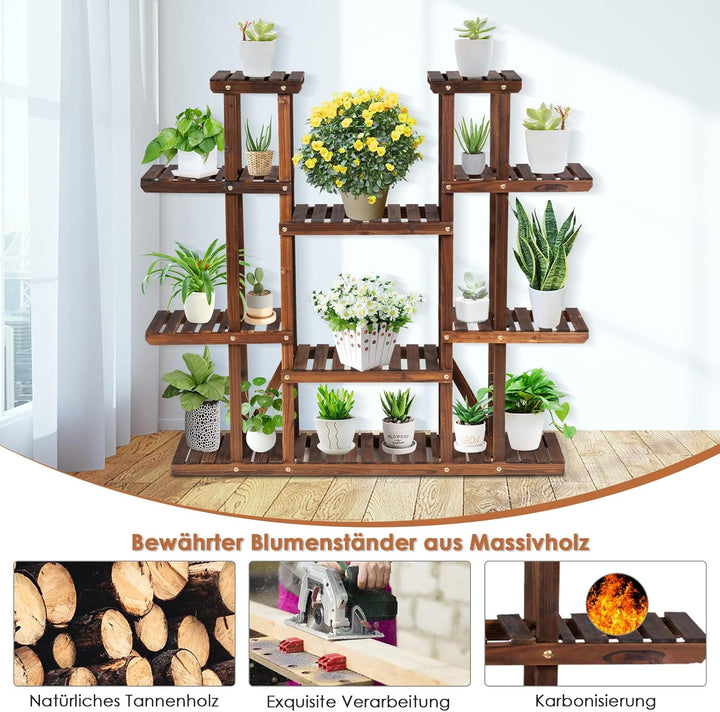 RELAX4LIFE Pflanzenständer Holz, Blumenständer mit 9 Ebenen, Pflanzenregal Mehrstöckig, Blumenregal