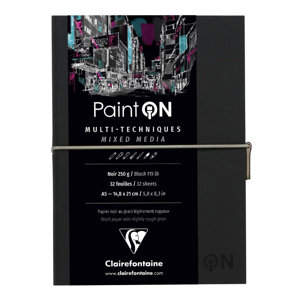 Clairefontaine 975185C Skizzenheft mit Fadenbindung Paint'On (32 Blatt, 250g) 1 Stück schwarz schwar