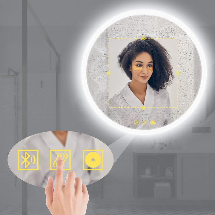 AI-LIGHTING Badspiegel mit Beleuchtung Bluetooth Rund 60 cm Badezimmer Spiegel mit Led Licht, 3 Lich