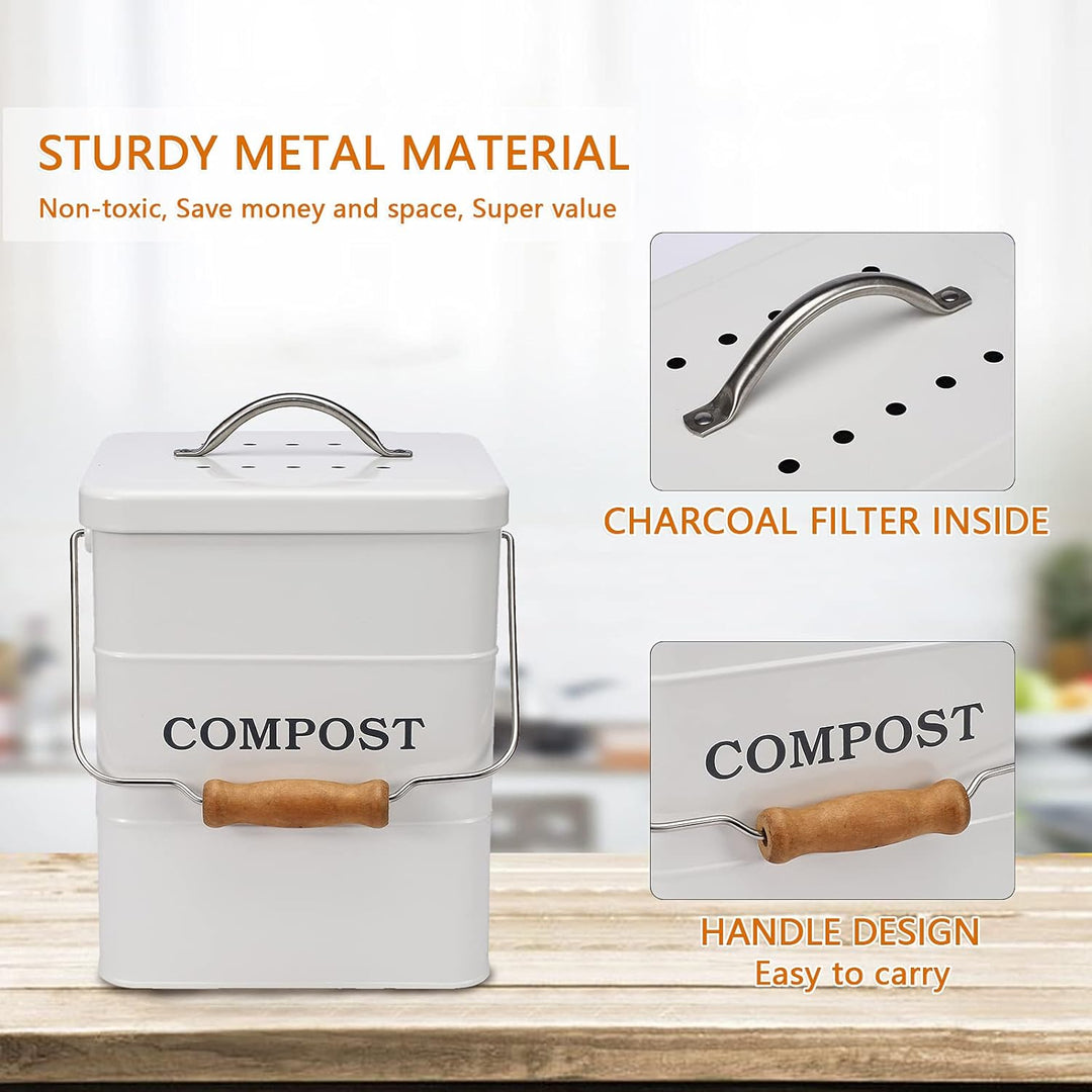 Morezi Kompostbehälter Küche 6 L Komposteimer Biomülleimer - Inklusive Aktivkohlefiltern komposter m