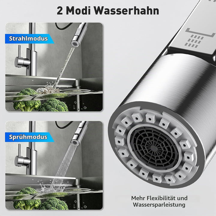 Wasserhahn Küche,Hoher Bogen Hochdruck Küchenarmatur mit Herunterziehen Brause, Spiralfeder Spültisc