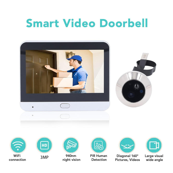 Smart Video Türklingel 3MP - 4,3 Zoll 1080p HD mit 160° Weitwinkel, Nachtsicht, PIR Bewegungserkennu