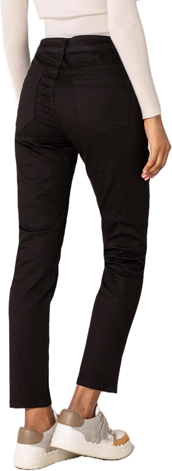 P210 Damen Mom Jeans High Waist Jeanshosen Used-Look Stretchjeans, XS Schwarz (P210-1)