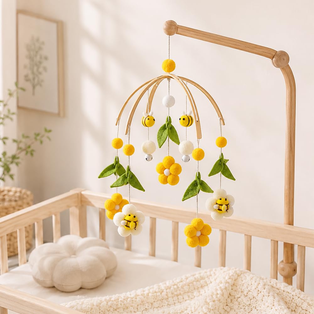 Mobile Kinderbett,Mobile für Wickeltisch,Wickeltisch Mobile mit Filzbällen, Bienen und Blumen,Kinder