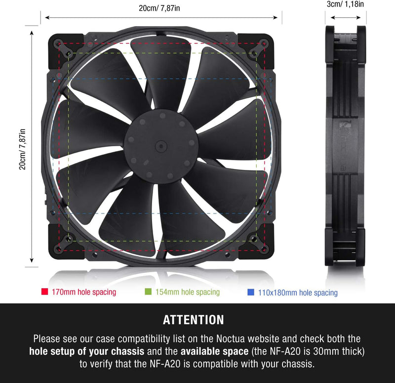 Noctua NF-A20 PWM chromax.Black.swap, Leiser Premium-Lüfter, 4-Pin (200x30mm, Schwarz) Single, Singl