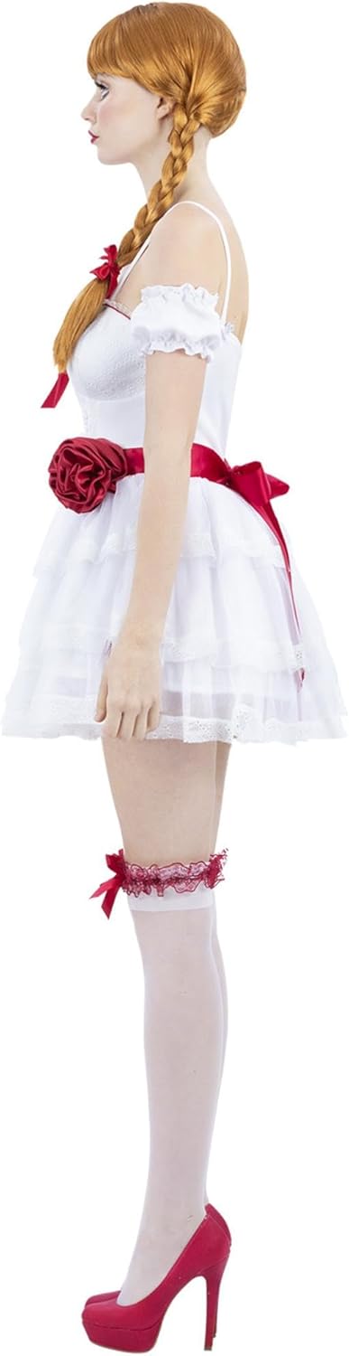 Smiffys 81003 Annabelle Minikleid Kostüm, Damen, Weiss & Rot X-Small (UK 4-6), X-Small (UK 4-6)