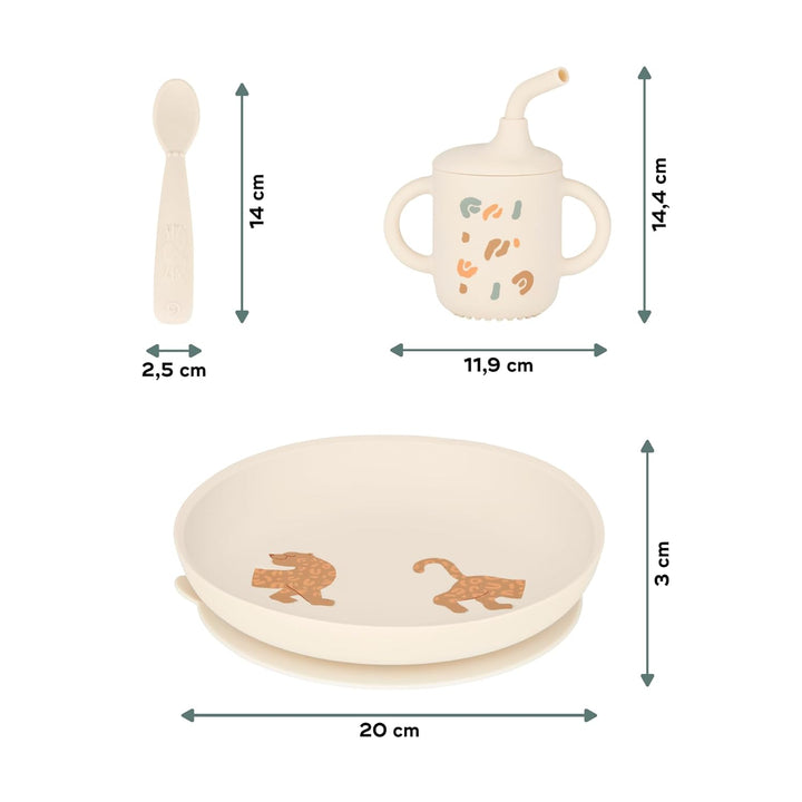 Babymoov Baby Geschirrset Little Roar - ab 9 Monate - 3er Set Silikon, Trinklernbecher, Teller mit S