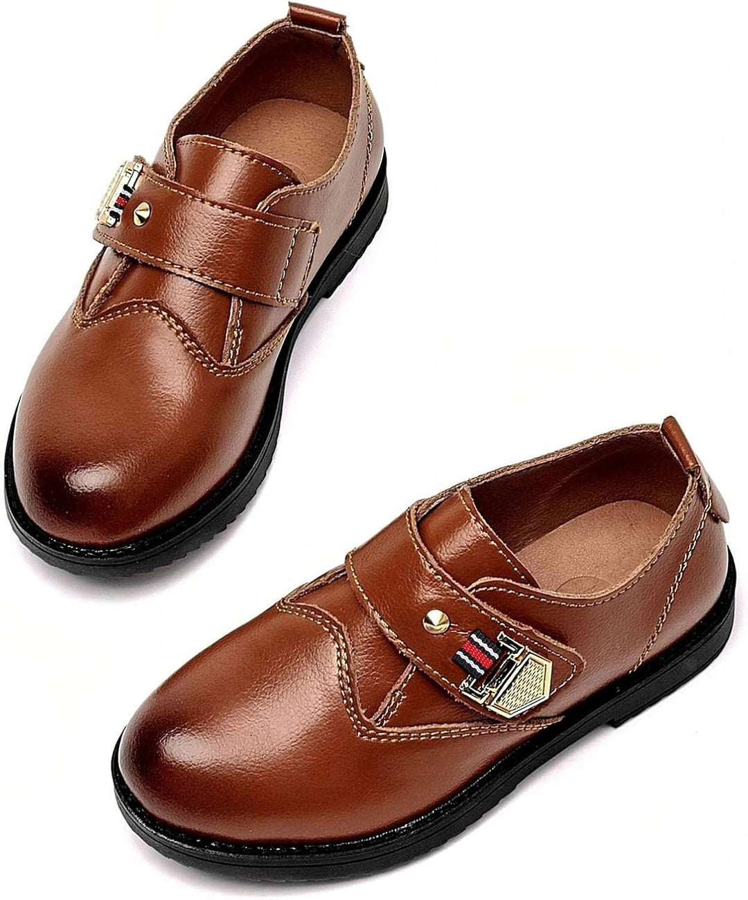 DADAWEN Anzugschuhe für Kinder Jungen Klettverschluss Halbschuhe Schule Uniformschuhe 29 EU Braun, 2
