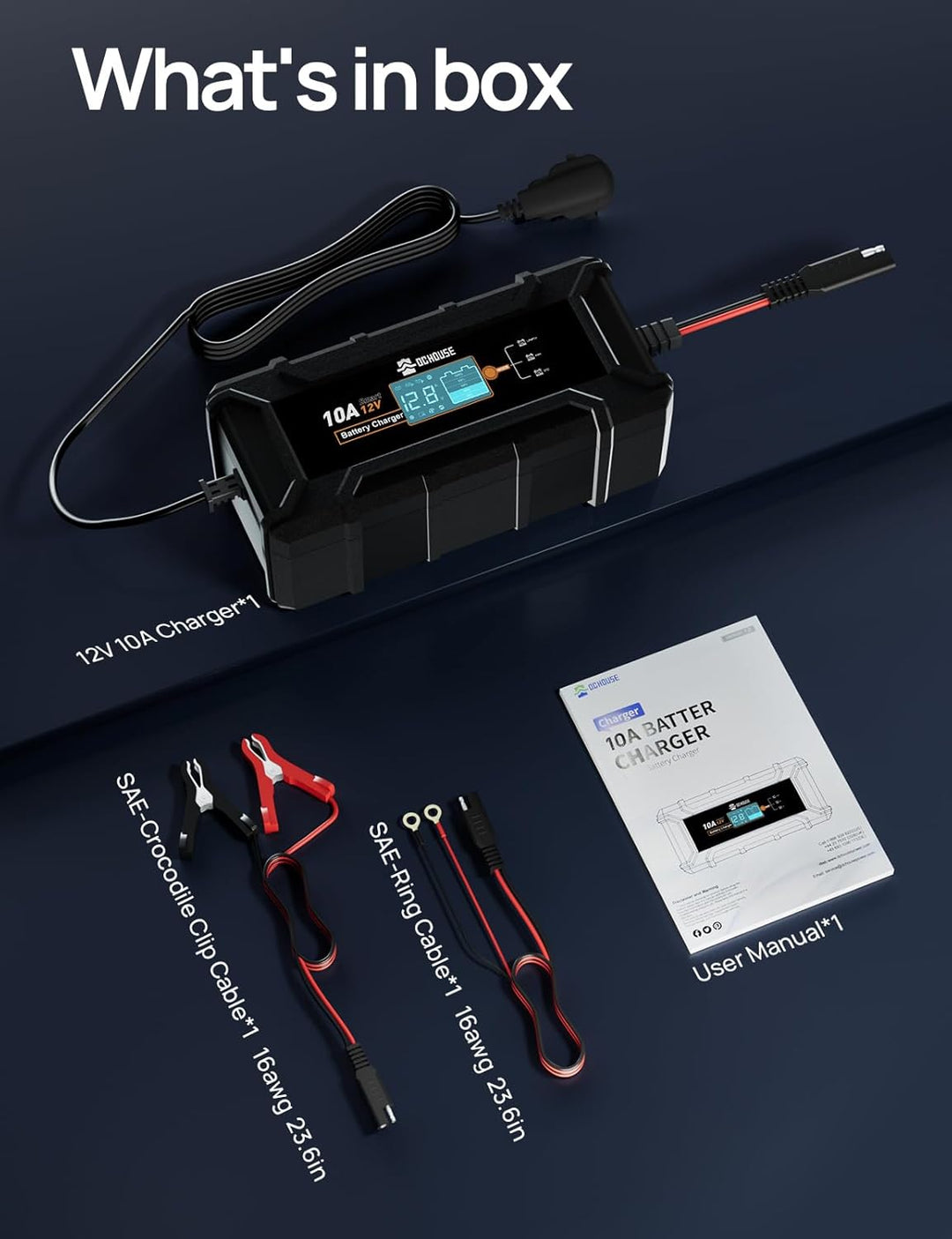 DCHOUSE 12V 100Ah LiFePO4 Lithium Batterie mit 10A Ladegerät, bis zu 15000 Deep Cycles für Schlepper