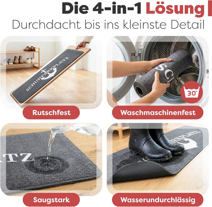 Bodenständig Schuhparkplatz Fussmatte Grau 100x33 cm – rutschfeste Schuhmatte & Waschbarer Schuhtepp