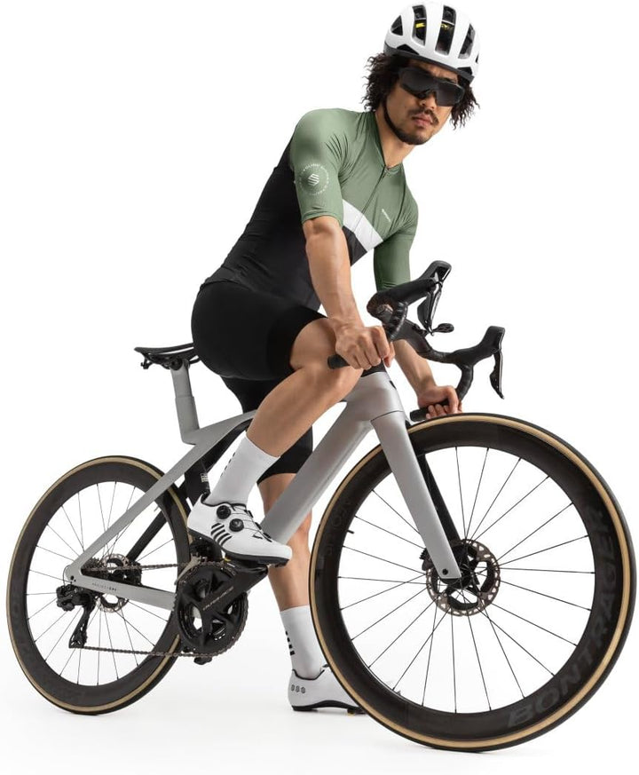 SIROKO M3 Radtrikot Herren Kurzarm Ultraleicht Aerodynamische Fahrradbekleidung XS Schwarz/Olivgrün,