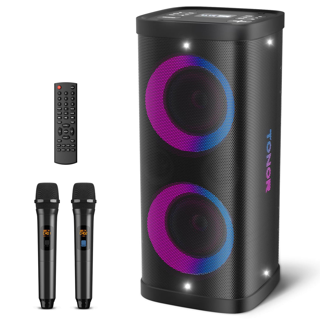 Karaoke Maschine mit 2 drahtlosen Funkmikrofonen Mic für Erwachsene Kinder, TONOR Bluetooth PA Lauts