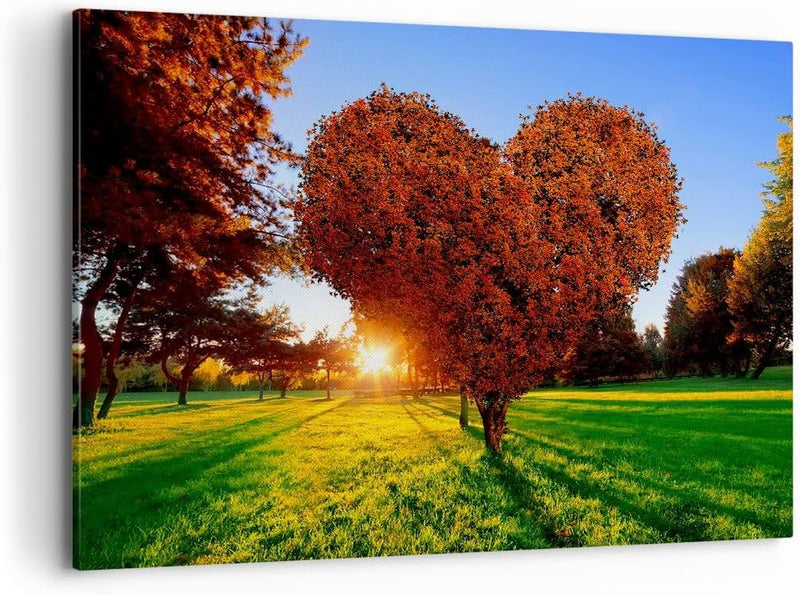 Bilder auf Leinwand 100x70cm Leinwandbild Baum Park Frühling Herz Gross Wanddeko Bild Schlafzimmer K