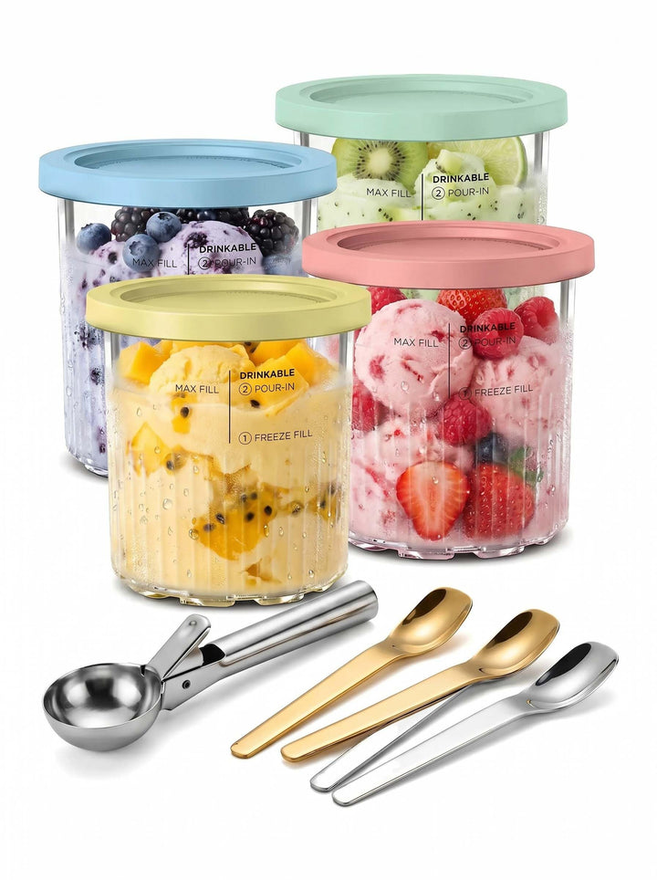 4er-Pack Eisbehälter für Ninja Creami Deluxe NC500, NC501 &amp; NC502eu-Serie, Eiscreme Behälter mit Dec