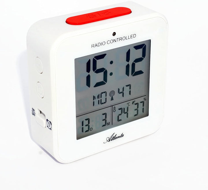 Atlanta Funkwecker Digitalwecker LCD Licht Nachtlicht Snooze Datum Temperatur 2 Weckzeiten Ohne Tick