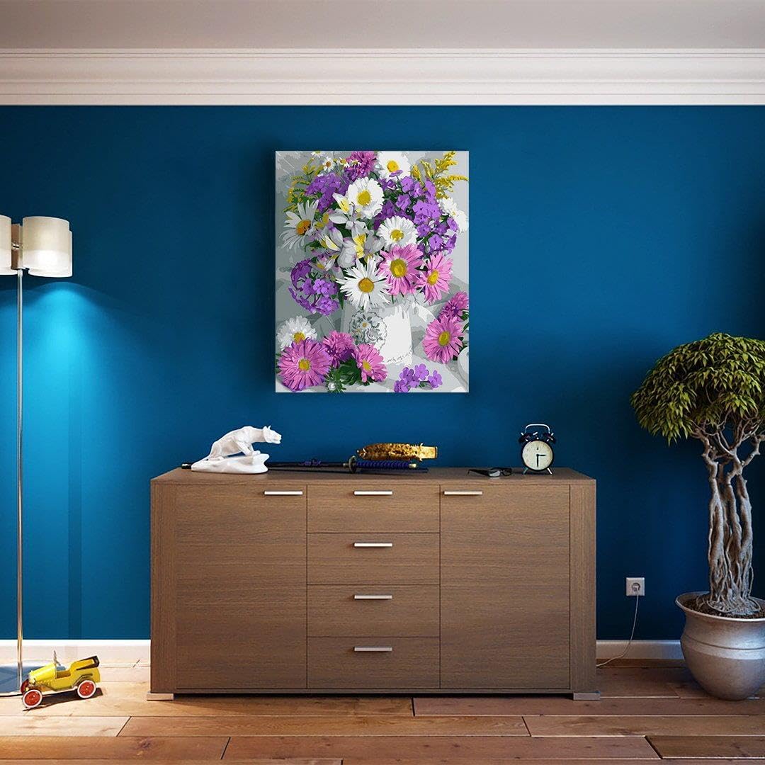 Artnapi Malen nach Zahlen Erwachsene mit Rahmen | DIY Handgemalt | Blumen - Zartes Bouquet | Kit für