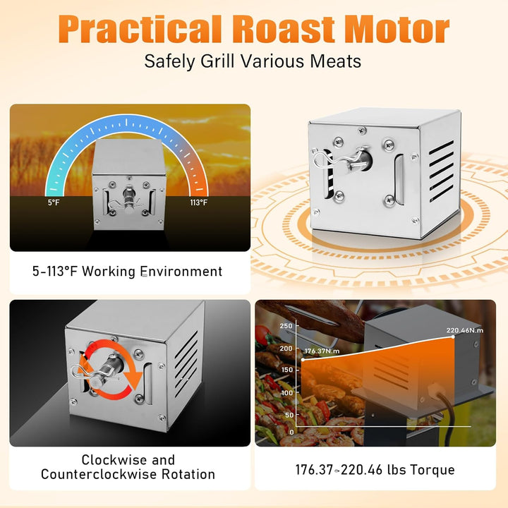 BBQ Rotisserie Motor,Barbecue Grill Motor Grillspiess Rotisserie Röster Spiess Drehspiess Edelstahl