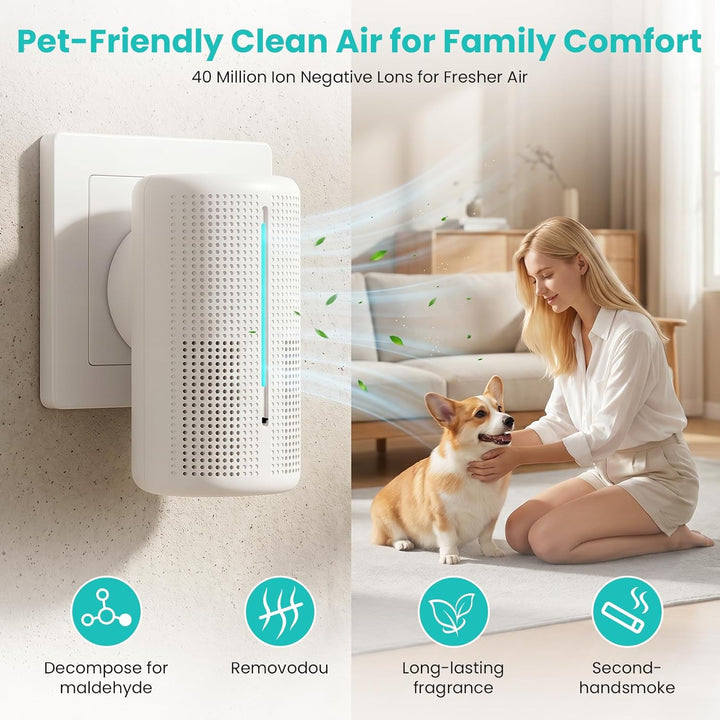 Luftreiniger für Schlafzimmer & Zuhause, Plug-In Ionisator mit 40 Millionen Negativionen, Leiser Fil