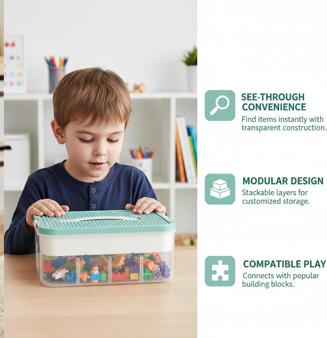 Aufbewahrungsboxen mit Deckel für Lego, Bausteine Boxen Aufbewahrung Spielzeugkiste mit Gebäude Grun