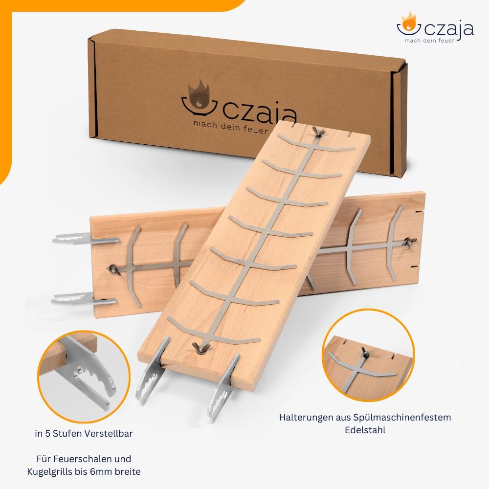 Czaja® Flammlachsbrett 2er Set für Feuerschale und Kugelgrill | Hergestellt in Deutschand | Nutzbar