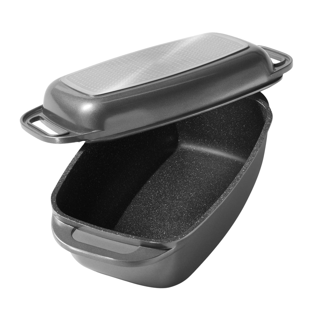 STONELINE Bräter Induktion 40 x 22 cm, 5,6 L, backofengeeignet, Deckel als Auflaufform verwendbar, A