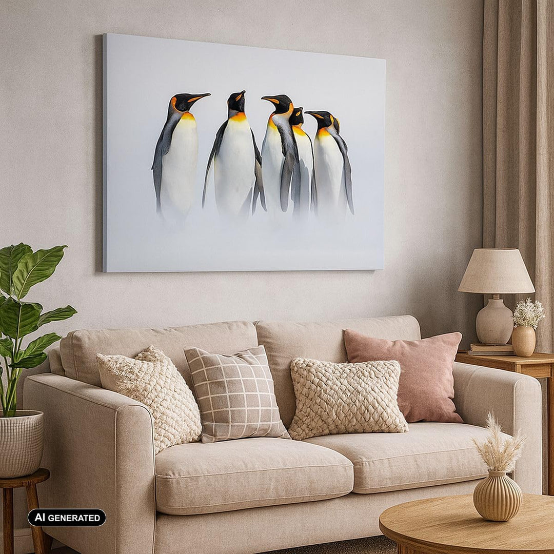 Bilder auf Leinwand Pinguine Winter Schnee Spaziergang Leinwandbild 70x50cm Wandbilder Dekoration Wo