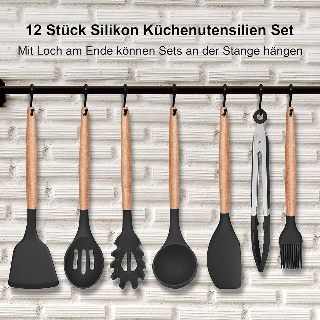 Herogo Küchenutensilien Set, 12 Stück Silikon Küchenhelfer Kochbesteck Set mit Halter, Hitzebeständi