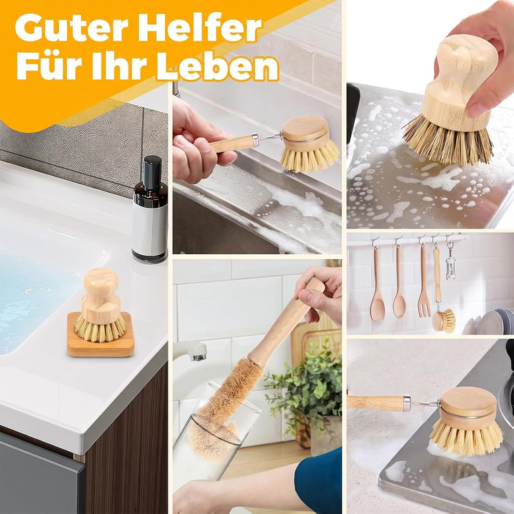 Bambus Spülbürste 5-teilig mit Flaschenbürste lang für Geschirr