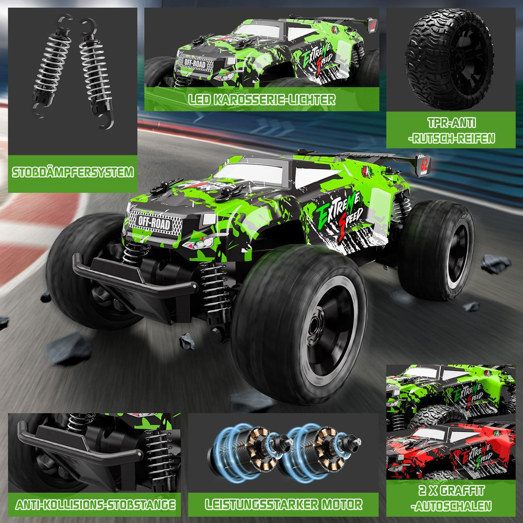 Ferngesteuertes Auto Kinder ab 3 4 5 6 8 Jahre, 1:18 Ferngesteuerter Monstertruck Ferngesteuert Mit