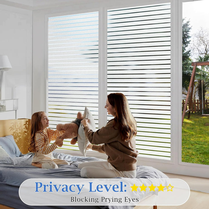 Lifetree Fensterfolie mit Streifen Sichtschutzfolie Selbstklebend Milchglasfolie ohne Klebstoff Funk