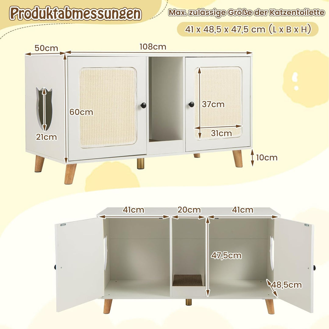 COSTWAY Katzenschrank für Katzentoilette, Katzenklo Schrank mit 2 Türen &amp; Kratzbrett &amp; 2 Sisal-Kratz