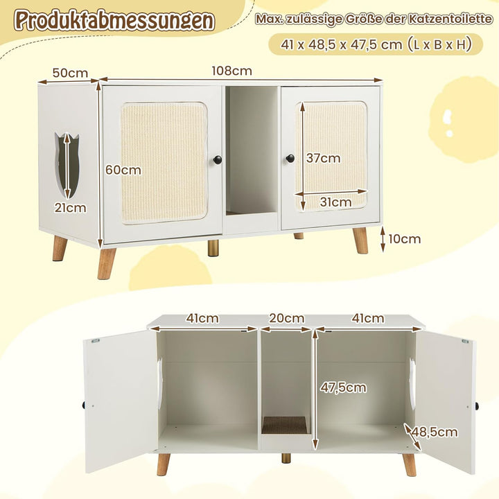 COSTWAY Katzenschrank für Katzentoilette, Katzenklo Schrank mit 2 Türen &amp; Kratzbrett &amp; 2 Sisal-Kratz