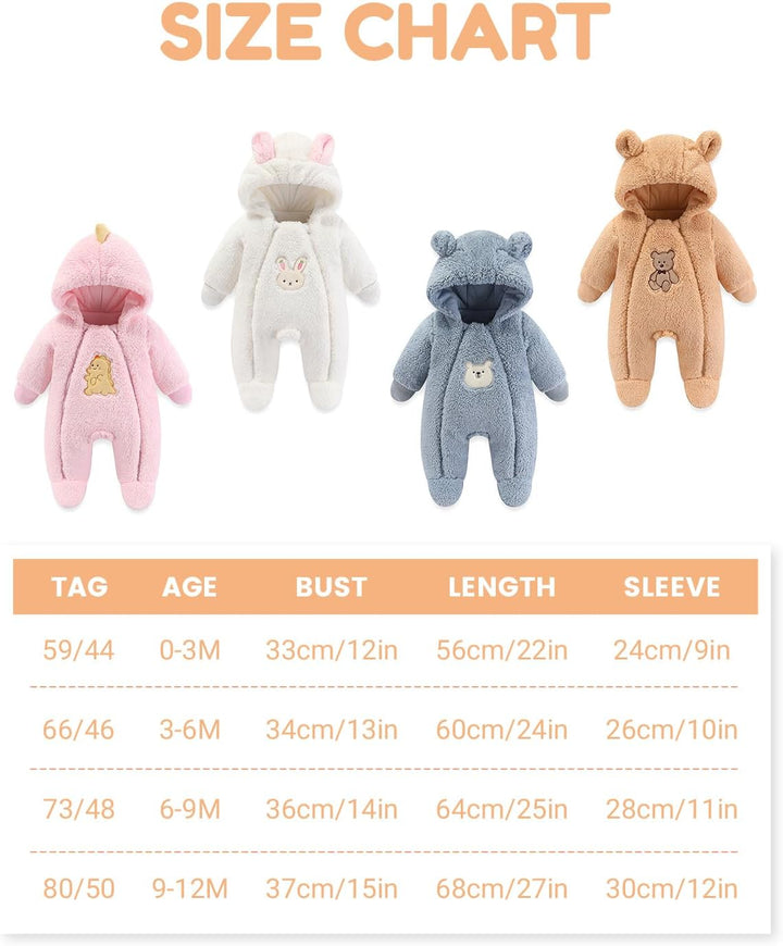 WYTbaby Baby Overall Winter Fleece Warm Schneeanzug Baby Romper Mit Kapuze Für Jungen Mädchen 0-12 M