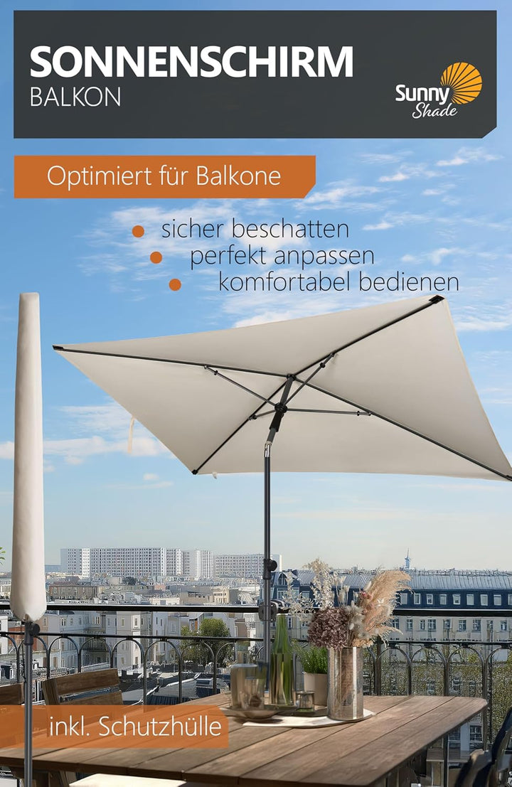 4smile Sonnenschirm Balkon SunnyShade Plus, mit Sonnenschirmhülle - Sonnnenschutz Balkon SET, Beige