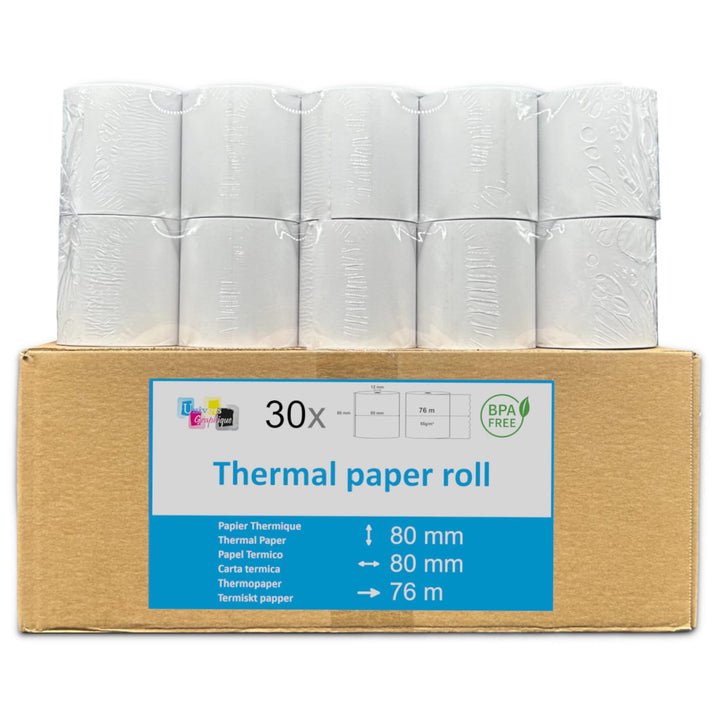 30 EC-Cash Thermorollen 80 x 80 x 12 für EC-Geräte mit Thermodrucker, Thermopapier EC-Cash Bonrolle,
