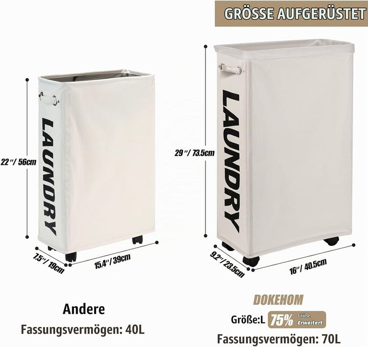 DOKEHOM 29-Inches Grossen Faltbare Wäschekörbe mit Rad, Zusammenklappbaren Wäschesäcke, Kleider Tasc