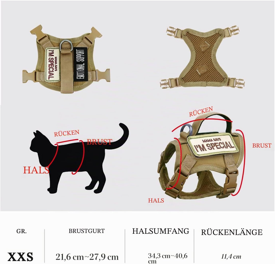 Taktisches Katzengeschirr für Spaziergänge, ausbruchsicher, weiches Netzgewebe, verstellbar, Haustie