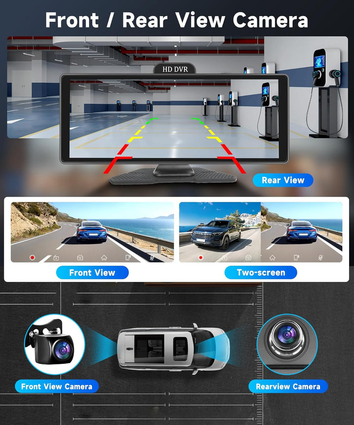 Podofo Tragbares Autoradio Wireless Carplay Android Auto 10.26'' Touchscreen ADAS System FM Sender U
