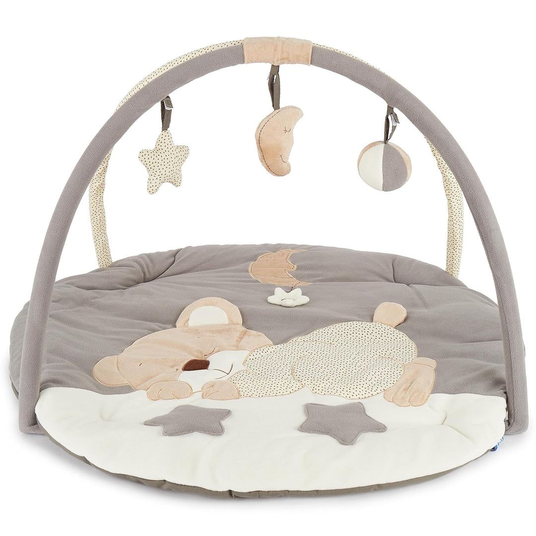 Bieco Krabbeldecke mit Spielbogen für Babys, Schlafbär | ∅ ca. 90 cm | süsse Mobile Spieldecke Baby