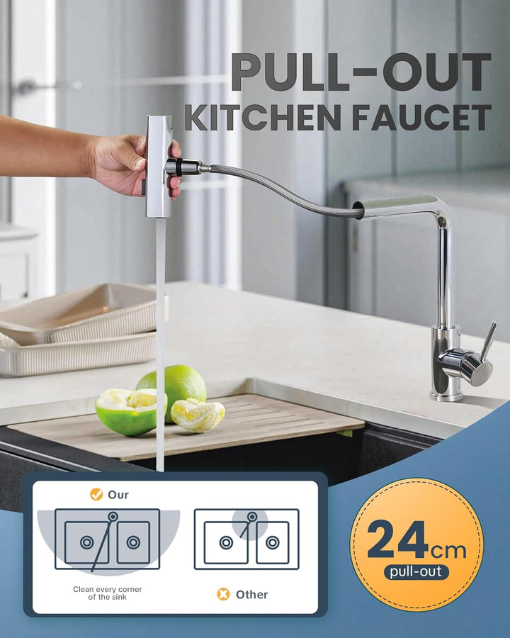 Wasserhahn Küche, Küchenarmatur Ausziebar mit Brause, Hochdruck Wasserfall Spültischarmatur 360° Dre