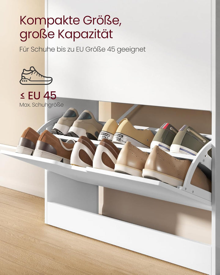 VASAGLE Schuhschrank 2 Klappen, Schuhkipper, Schuhregal, Schuhaufbewahrung, offenes Fach, Trennwand