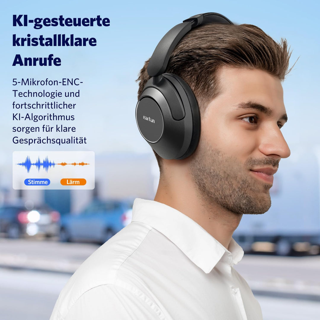 EarFun Wave Pro Over Ear Kopfhörer Kabellos Bluetooth, Hybrid Aktive Noise Cancelling, Hi-Res Audio,