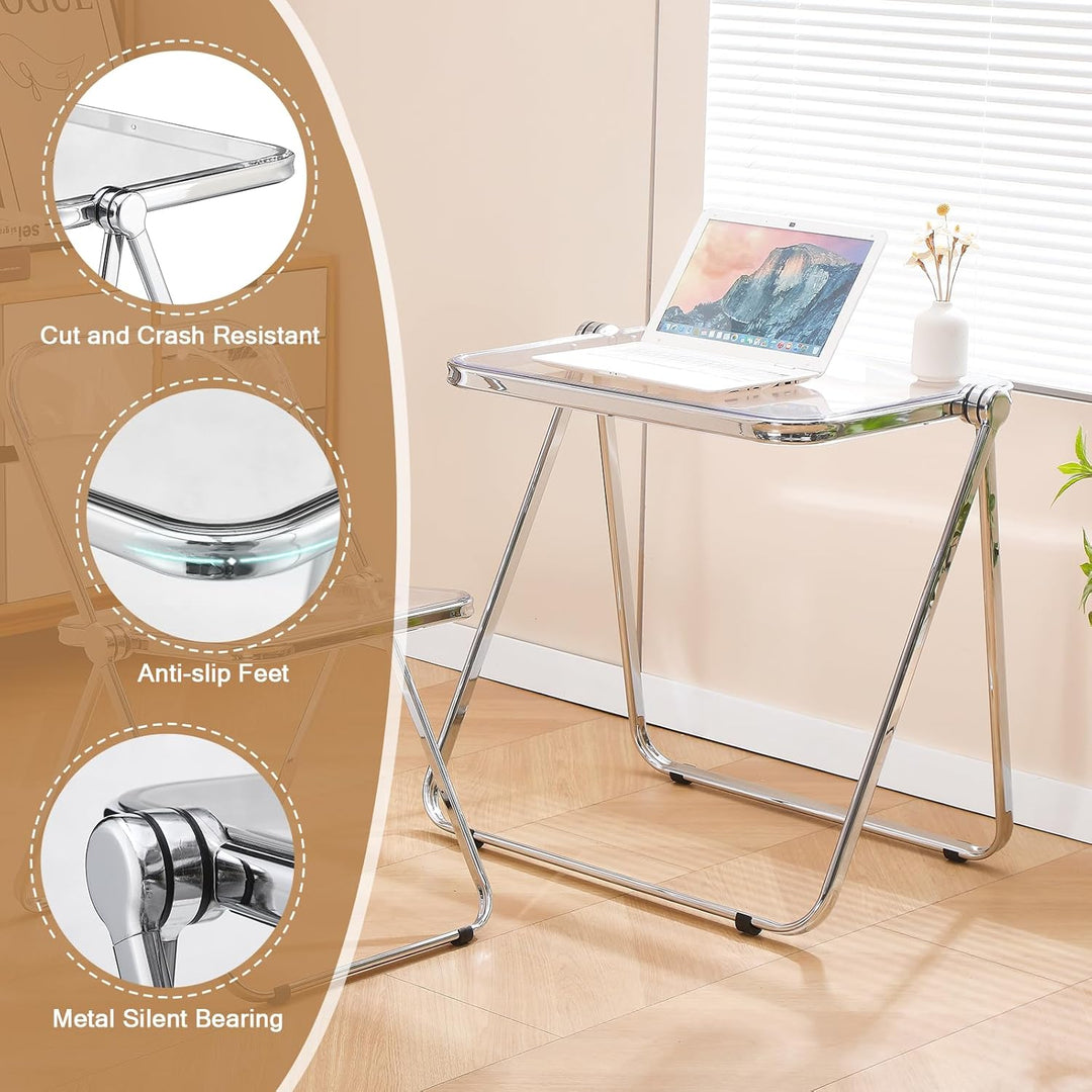 Klapptisch aus Acryl, transparent,- Leicht Faltbarer Design-Tisch für Wohnzimmer, Küche, Balkon-plat