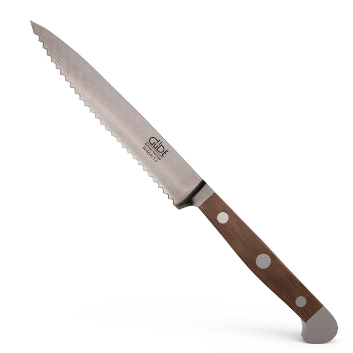 GÜDE Solingen - Tomatenmesser mit Welle geschmiedet, 13 cm, Walnussholz, ALPHA WALNUSS, Doppelkropf,