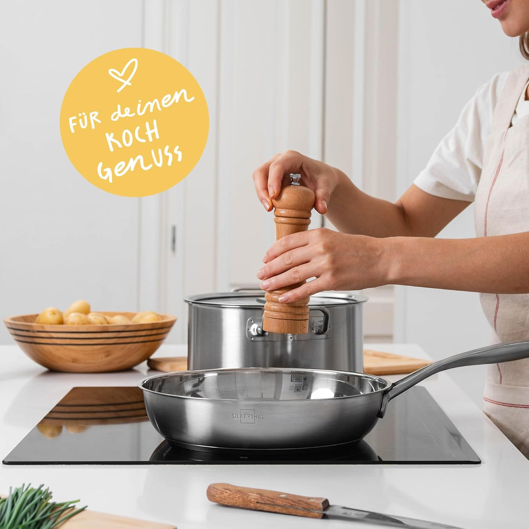 SILBERTHAL Edelstahl Pfanne Unbeschichtet - Induktion - Profi Bratpfanne 28cm - Röstaromen - Ofenfes